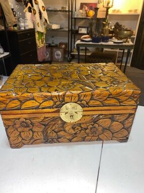 vintage Chinese hand-carved camphor wood box